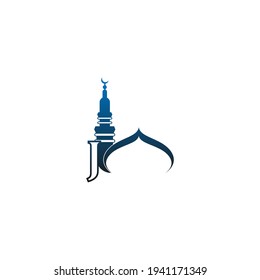 Letter J logo icon with mosque design illustration vector