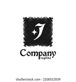 logotipo de letra J dentro de un cuadrado con un estilo de esbozo. plantilla de logotipo de moda. logotipo vectorial de lujo.