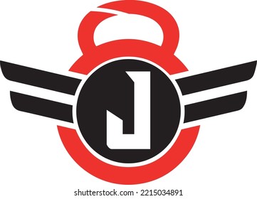  Letter J logo with kettlebell | Fitness Gym logo | vector illustration of logo design