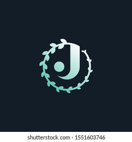 letter J logo leaf circle