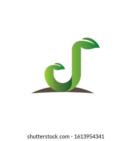 letter j logo with leaf green element template