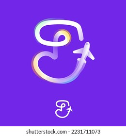 Buchstabe J-Logo aus einer Farblinie mit flachem Symbol und Regenbogenglanz. Mehrfarbenemblem überlappen Ideal für bunte Reise-App, Lieferdesign, Luftfahrtwerbung, Flugidentität.