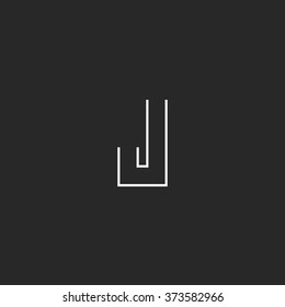 Letter J logo mockup, monogram hipster design element, linear business card emblem template