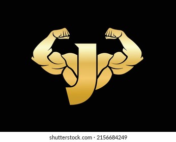 Letter J Logo With muscular shape. Fitness Gym logo.