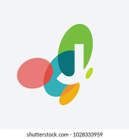 Letter j logo with the letter j in the negative space in white and and colorful ovals in the background.