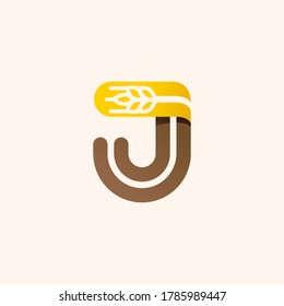 Logo de la letra J con trigo espacial negativo. Fuente vectorial perfecta para la identidad de panadería, insignias o emblemas para productos frescos naturales, etc.