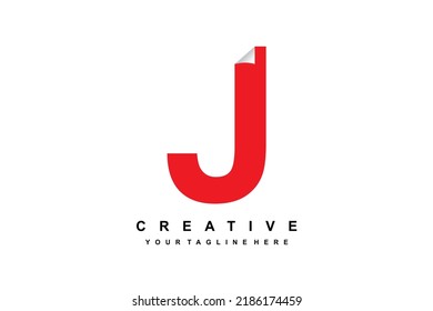 letter J logo with paper bend. red letter J design. suitable for business, product marketing, company, etc