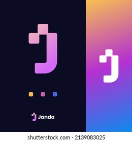 Letter J Logo pixel monogram. Initial j logo vector design. Simple, Science, technology, Data Company, apps and mobile logo