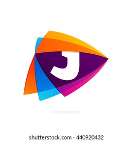 Letter J logo in Play button icon. Triangle intersection icon. Colorful vector design for app icon, corporate identity, card, labels or posters.