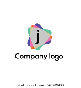 Letter j logo in Play button icon. Rounded triangle  icon.  Vector design element suitable for social media, app icon, corporate identity, card, labels or posters. Triangle sign (symbol, logo element)