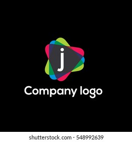 Letter j logo in Play button icon. Rounded triangle  icon.  Vector design element suitable for social media, app icon, corporate identity, card, labels or posters. Triangle sign (symbol, logo element)