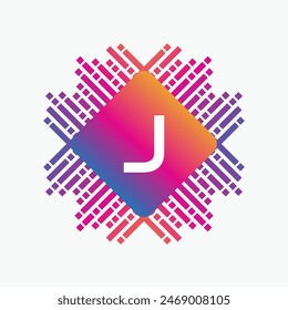 letter J Logo with Pulse music player element. Logo template electronic music, equalizer, dj, nightclub, disco. Audio wave logo concept, Multimedia