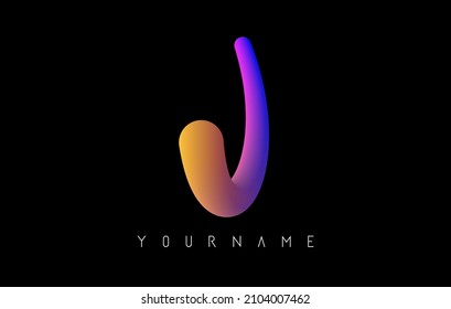 Letter J logo with rainbow 3d gradient. Creative vector illustration with typographic and vibrant gradient shape. Liquid color path.  