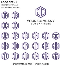 Letter J logo set. Hexagon initials logo concept. Modern geometric flat design vector