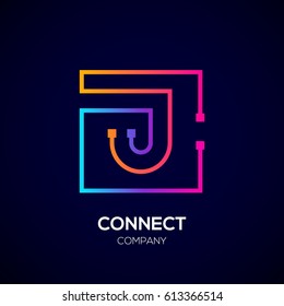 Letter J logo, Square shape, Colorful, Technology and digital abstract dot connection