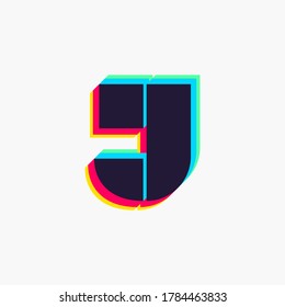 Letter J logo with stereo effect. Vibrant glossy colors font perfect to use in any disco labels, dj logos, electromusic posters, bright identity, etc.