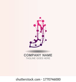 Letter J logo with Technology template concept network icon vector