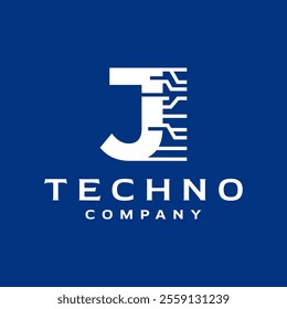 letter J logo with technology theme. futuristic logo template for technology company.