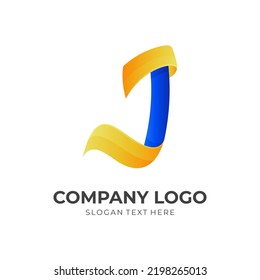 plantilla de logotipo de letra J con estilo de color azul y amarillo 3d
