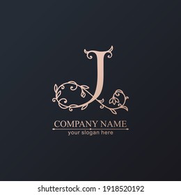 Letter J logo template. Monnogram, delicate floral design. Personal logo. Vector design.