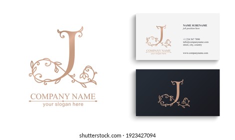 Letter J logo template. Monnogram, delicate floral design. Personal logo. Vector design.