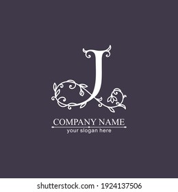Letter J logo template. Monnogram, delicate floral design. Personal logo. Vector design.