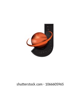 letter J logo template with planet space concept