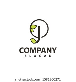 letter j logo template, tree leaf design vector