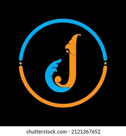 Diseño de vectores de plantillas de logotipo de letra J. fondo negro. Vector de diseño de logotipo de círculo J.