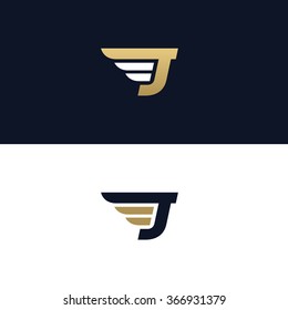 Letter J logo template. Wings design element vector illustration. Corporate branding identity