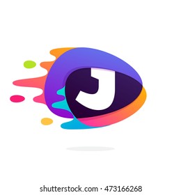 Letter J logo in triangle intersection icon with fast speed lines. Multicolor vector for application, presentation, web page, business card or posters.