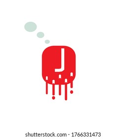 Letter J logo type in red color design concept illustration, on blood style