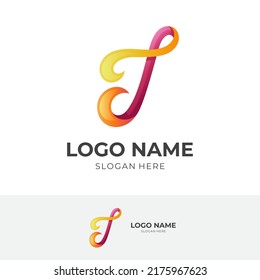 vector de logotipo de letra J con estilo 3d colorido