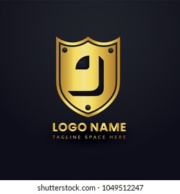 Letter J Logo Vector with Gold Emblem Shield Design.