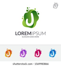 Letter J Logo With Water Bubble In Various Color Option, Initial Letter For Your Company Name, Dynamic Letter mark Logo Template Ready For Use, Modern Monogram Logo, Flowing Liquid Vector
