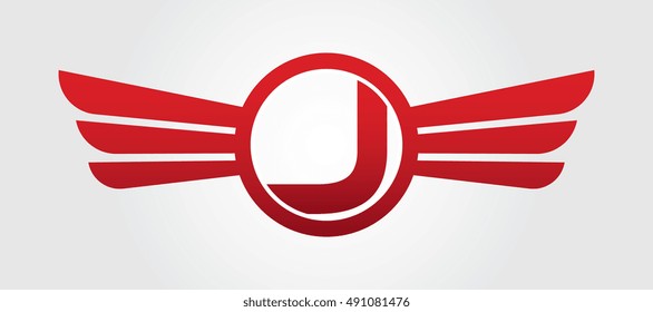 Letter J Logo Winged Red Color - Vector Templates - Exclusive Design Brand Clothing - Trademark Apparel