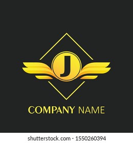 letter J logo with wings design element concept