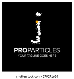 Letter j logo. Yellow Dot Highlighted in symbol .Abstract Alphabet particles logotype vector design.