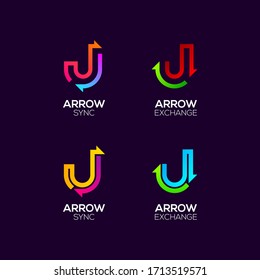 Letter J logotype with Arrows two directions concept, Financial Investment and Exchange logo, Reload Refresh Sync Symbol for your Business Company and Corporate identity Vector illustration