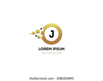 Letter J logotype design. Transform dots to circle concept vector

