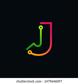 Letter J logotype monoline,Technology and digital abstract circuit, connection concept -vector