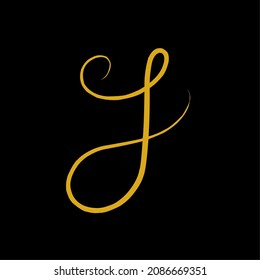 Letter J logo.Typographic icon in golden color isolated on black background