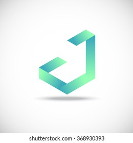 Letter J logo,vector origami design, technology,network,digital,Vector Illustration