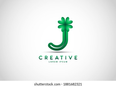 Letter J Lucky Clover Leaf Logo, lucky initials, a combination of leaf and letter.