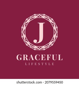letter J luxurious feminine circle badge vector logo design