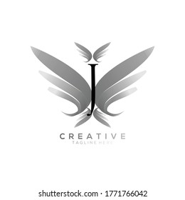 Letter J Luxury Black Thin Wing Logo Template
