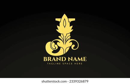 Letter J luxury floral logo design template with gold color