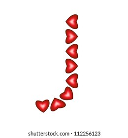 Letter J made of hearts on white background