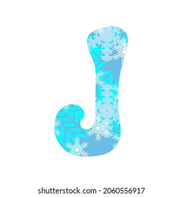 letter j made from snowflakes, vector illustration