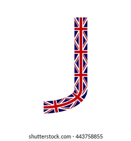 Letter J made from United Kingdom flags on white background